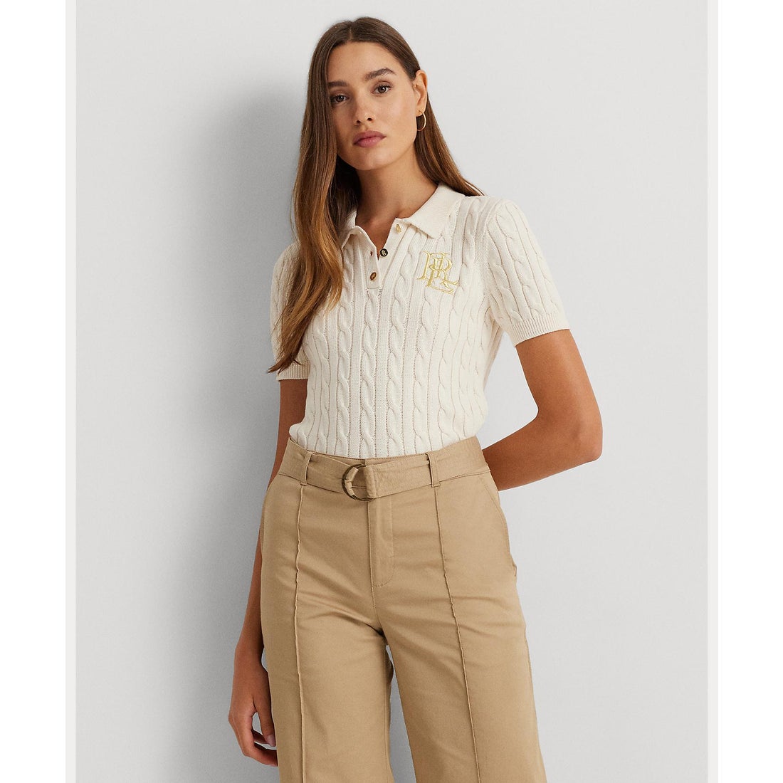 LAUREN RALPH LAUREN ケーブルニット コットン ポロ セーター 101 