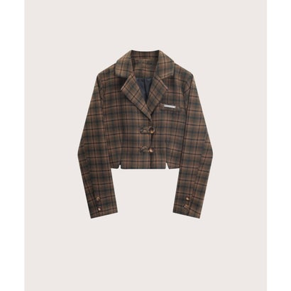 ラポミ プチ LA POMME petit Plaid Short Coat Set Up  チェック柄ショートコートセットアップ （Brown）｜詳細画像