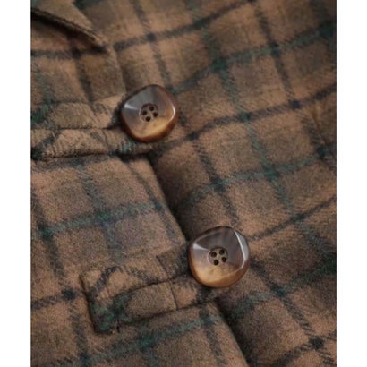 ラポミ プチ LA POMME petit Plaid Short Coat Set Up  チェック柄ショートコートセットアップ （Brown）｜詳細画像