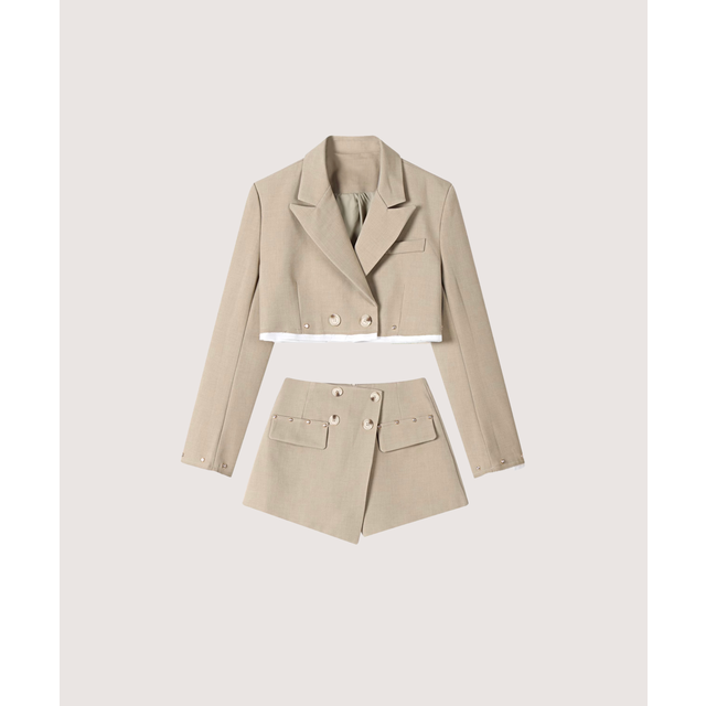 Peaked Lappel Mini SKirt Set up （Beige）