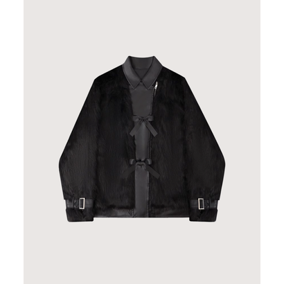 ラポミ プチ LA POMME petit Fur Leather Coat （Black）｜詳細画像