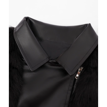 ラポミ プチ LA POMME petit Fur Leather Coat （Black）｜詳細画像