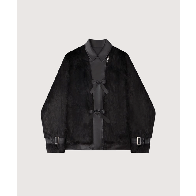Fur Leather Coat （Black）