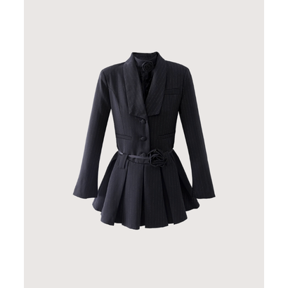 Blazer Pleats Belted Dress （Dark Gray）｜詳細画像