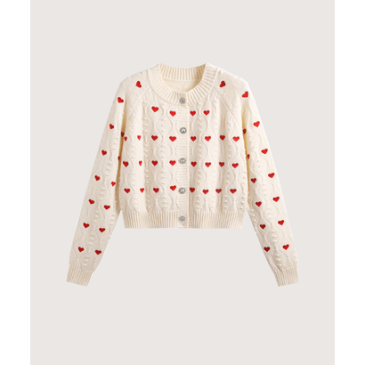 ラポミ プチ LA POMME petit Many Heart Rib Cardigan （Apricot）｜詳細画像
