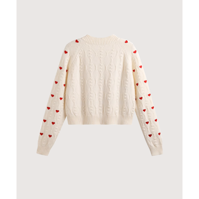 ラポミ プチ LA POMME petit Many Heart Rib Cardigan （Apricot）｜詳細画像