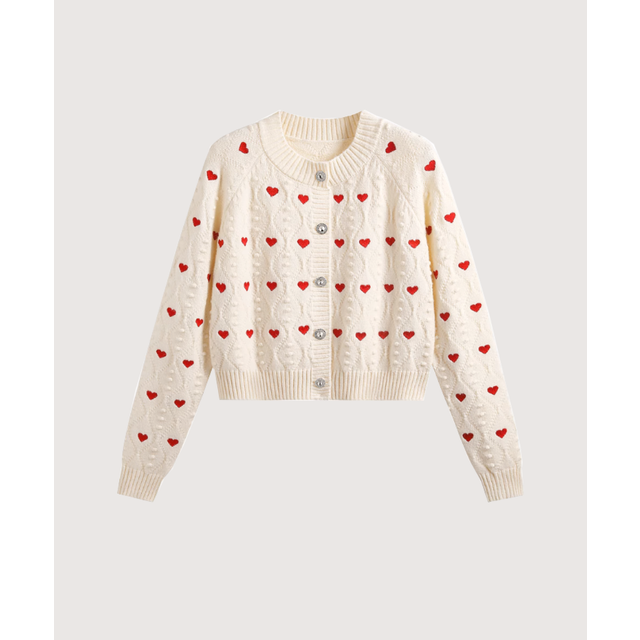 Many Heart Rib Cardigan （Apricot）