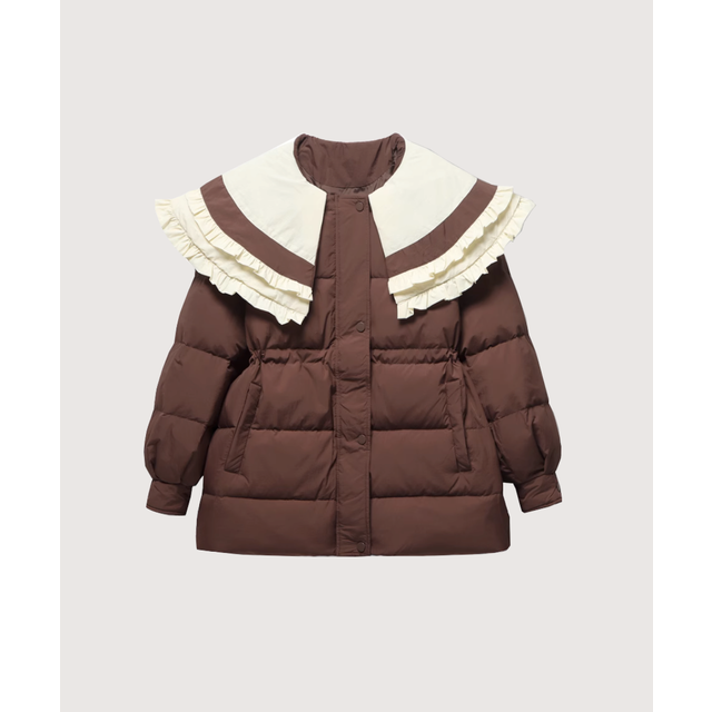Big Frill Doll Collar Duck Down Coat （Brown）