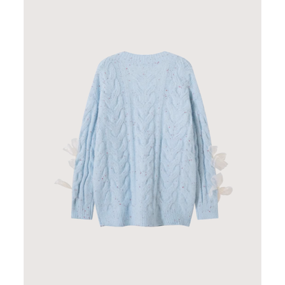 ラポミ プチ LA POMME petit Mesh Ribbon Jeresy Cardigan （Blue）｜詳細画像