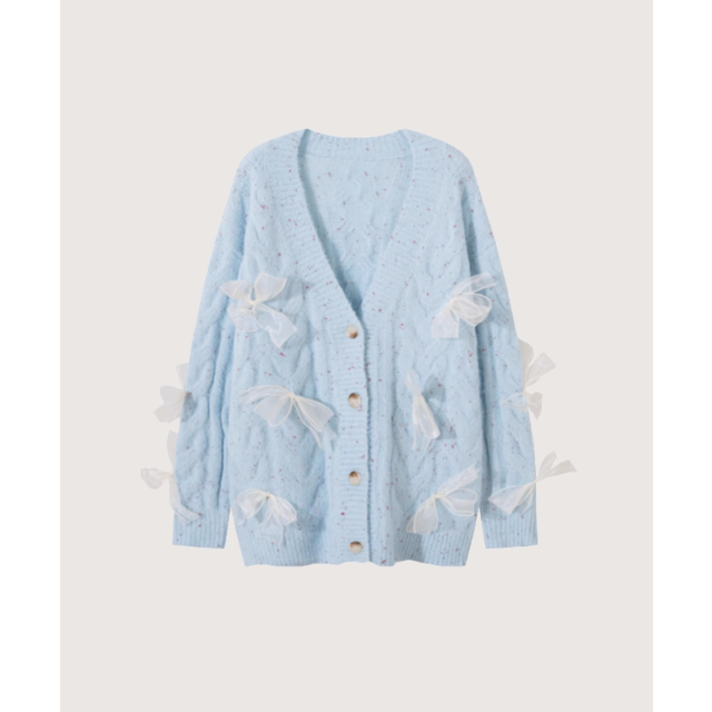 Mesh Ribbon Jeresy Cardigan （Blue）
