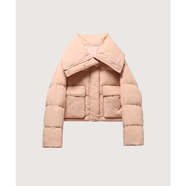 Big Lapel Collar Short Duck Down Jacket （Pink）