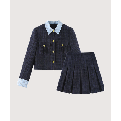 ラポミ プチ LA POMME petit Patchwork Tweed Down Jacket Set Up （Navy）｜詳細画像