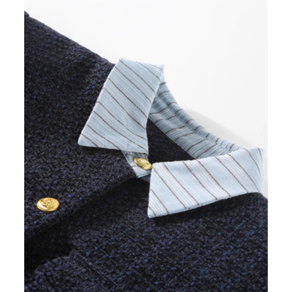 ラポミ プチ LA POMME petit Patchwork Tweed Down Jacket Set Up （Navy）｜詳細画像