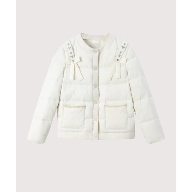 Shoulder Beads Deco Duck Down Coat （White）
