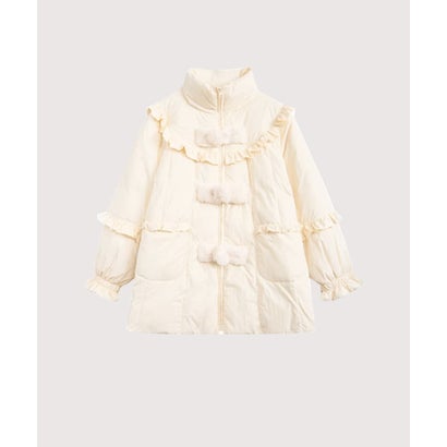 ラポミ プチ LA POMME petit Fluffy Buckle Frill Duck Down Coat （Ivory）｜詳細画像