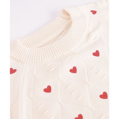 Heart Embroidery Knit Top ハートジャガードニット （Red）｜詳細画像