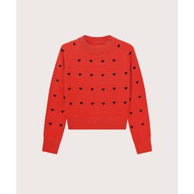 Heart Embroidery Knit Top ハートジャガードニット （Red）