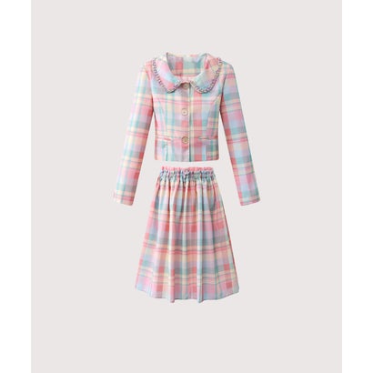 ラポミ プチ LA POMME petit Tartan Check Bijou Pink Long Skirt Set Up （Pink）｜詳細画像
