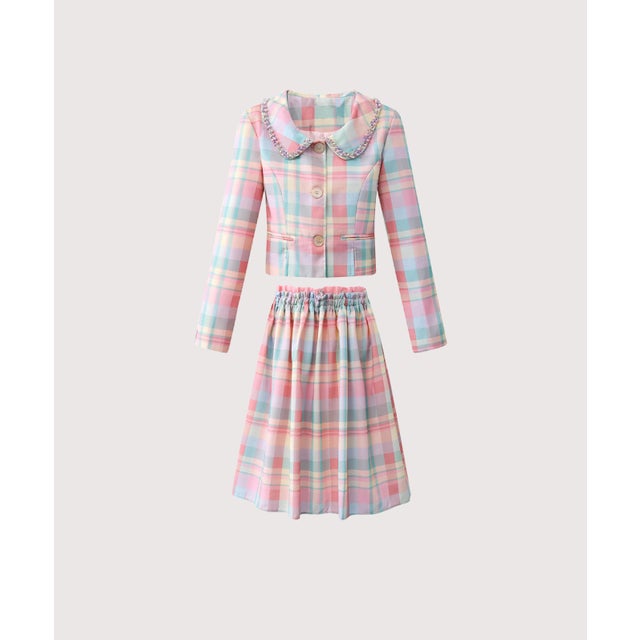 Tartan Check Bijou Pink Long Skirt Set Up （Pink）