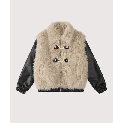 ラポミ プチ LA POMME petit Fluffy Patchwork Down Coat （Beige）｜詳細画像