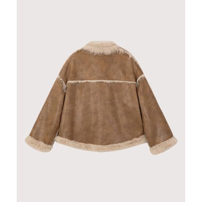 ラポミ プチ LA POMME petit Cozy Fluffy Cute Ribbon Short Coat （Coffee）｜詳細画像