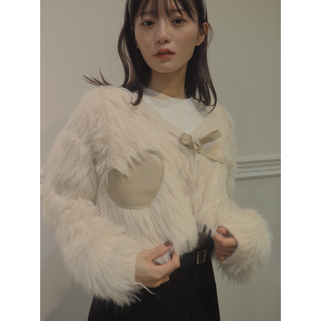 Fuzzy Heart Applique Cardigan シャギーファーハートカーディガン （Pink）