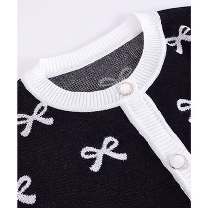 ラポミ プチ LA POMME petit Ribbon Embroidery Knit Set Up リボンジャガードセットアップ （Black）｜詳細画像