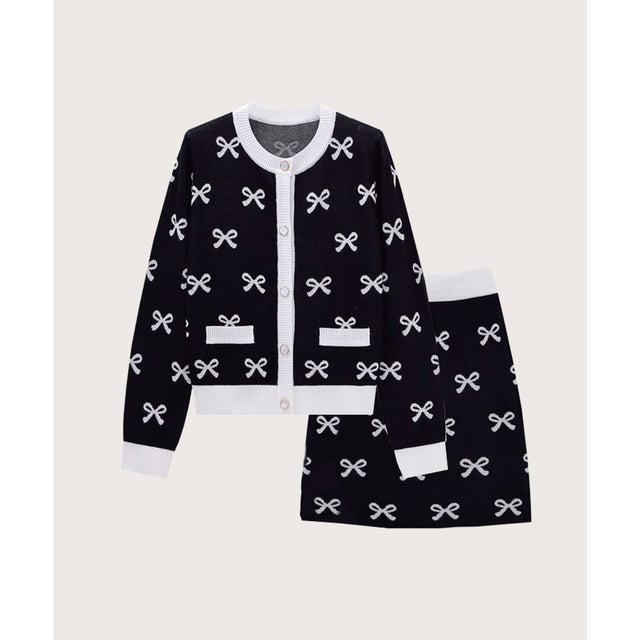 Ribbon Embroidery Knit Set Up リボンジャガードセットアップ （Black）