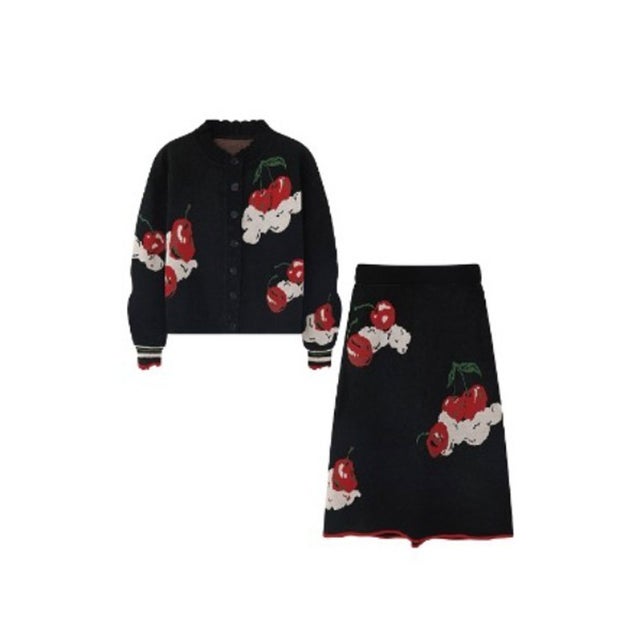 Cherry Jacquard Knit Set-Up チェリージャガードニットセットアップ （Black）