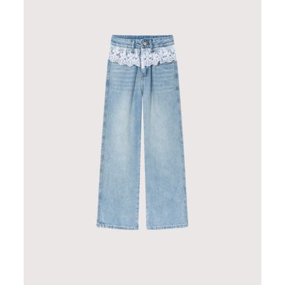 ラポミ プチ LA POMME petit Wide Denim Pants With Lace Apron （Blue）｜詳細画像