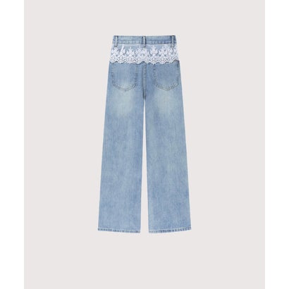 ラポミ プチ LA POMME petit Wide Denim Pants With Lace Apron （Blue）｜詳細画像
