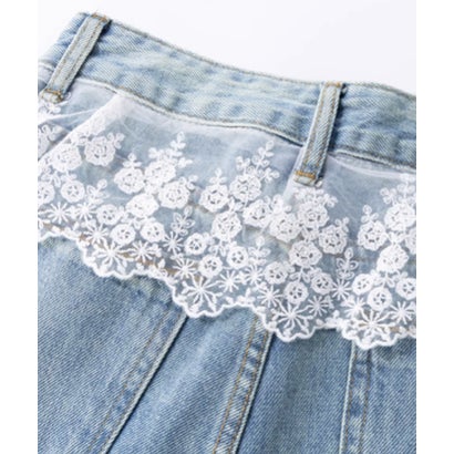 ラポミ プチ LA POMME petit Wide Denim Pants With Lace Apron （Blue）｜詳細画像