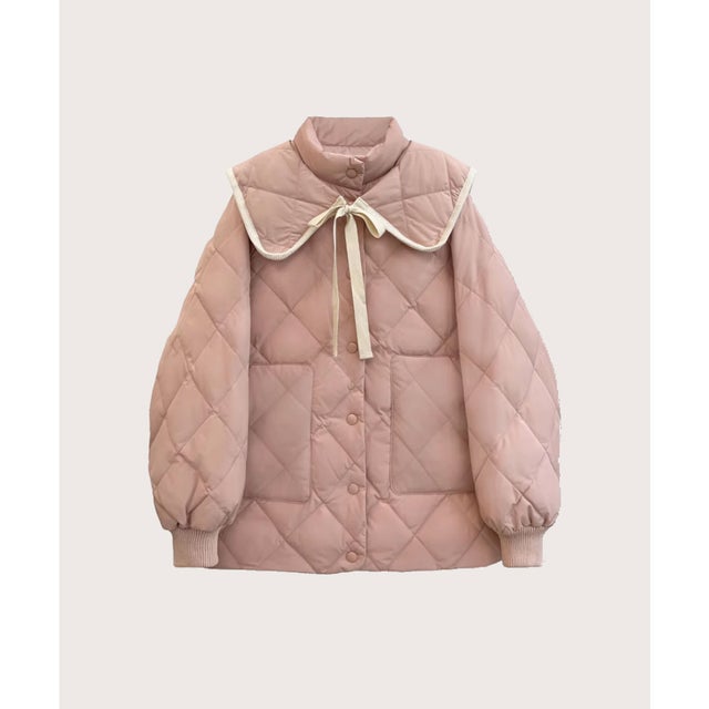Quilted Lace Ribbon Duck Down Jacket キルティングレースリボンダックダウンジャケット （Pink）
