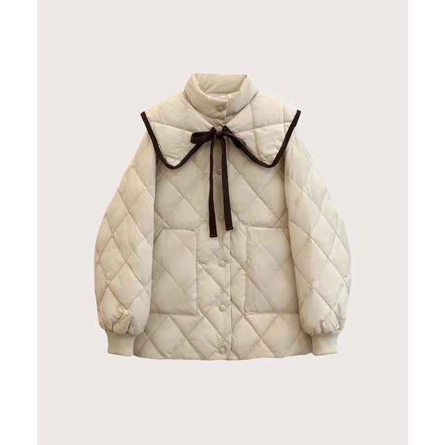 Quilted Lace Ribbon Duck Down Jacket キルティングレースリボンダックダウンジャケット （Beige）
