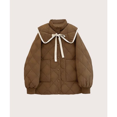 ラポミ プチ LA POMME petit Quilted Lace Ribbon Duck Down Jacket キルティングレースリボンダックダウンジャケット （Brown）｜詳細画像