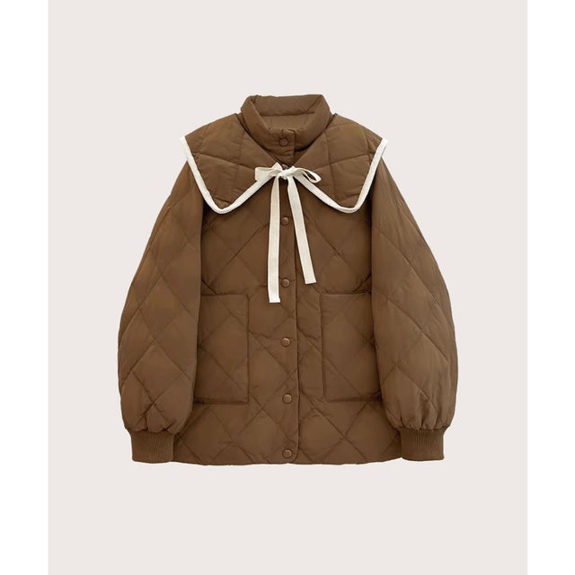 Quilted Lace Ribbon Duck Down Jacket キルティングレースリボンダックダウンジャケット （Brown）