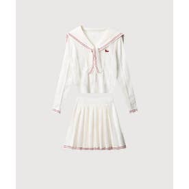 ラポミ プチ LA POMME petit Sailor Collar Knit Skirt Set Up （White