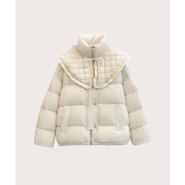 Lace Frill Collar Puff Duck Down Coat レースフリル襟ハーフダックダウンコート （White）
