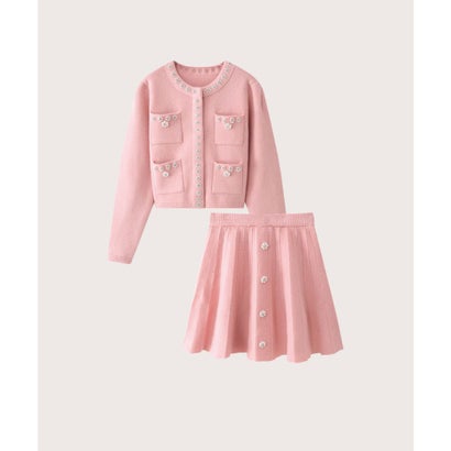 Beaded Flower Style Knit Set-Up  ビーズフラワー風ニットセットアップ （Pink）｜詳細画像