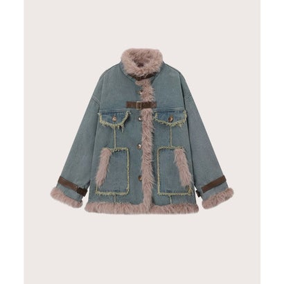 ラポミ プチ LA POMME petit Fur Stitching Denim Inner Down Coat ファーステッチデニムインナーダウンコート （Blue）｜詳細画像