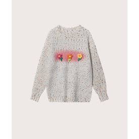 Colored Dots Flower Pin Sweater カラードットフラワーセーター （Apricot）