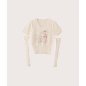 Fitted Doggy Embroidery Knit Top  フィットドギー刺繍ニットトップ（Ivory）