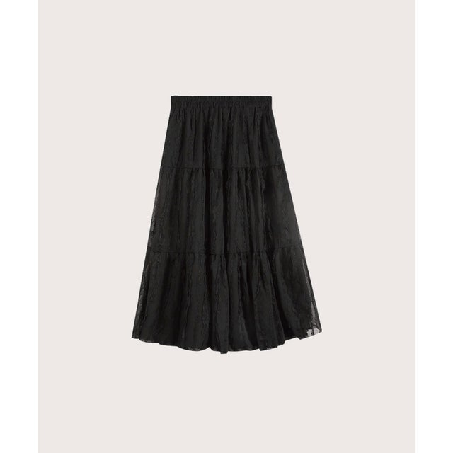 
                    Pleats Chiffon Lace Skirt プリーツシフォンレーススカート （Black）