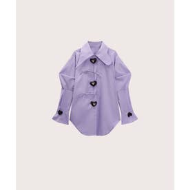Asymmetry Puff Sleeve Heart Button Shirt アシンメトリーハーフスリーフブハートボタンシャツ （Purple）