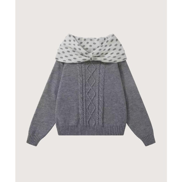 Elegant Cape Collar Rib Knit/エレガントケープカラーリブニット （Gray）