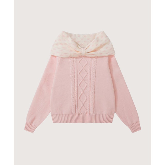 Elegant Cape Collar Rib Knit/エレガントケープカラーリブニット （Pink）