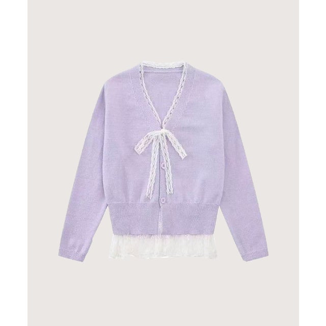 Sweet Lace Stitching Cardigan/スウィートレースステッチカーディガン （Purple）
