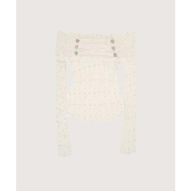 Off Shoulder Draped Button Knit Top/オフショルダードレープボタンニットトップス （Apricot）