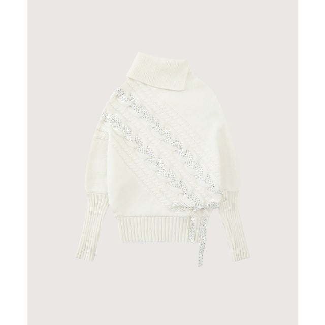 Polka Dot Ribbon Cape Knit/水玉リボン付きニットケープ （White）