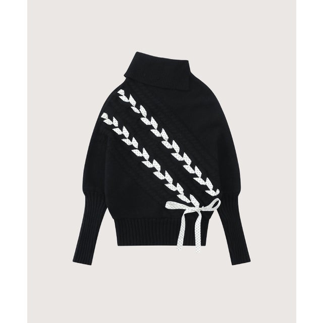 Polka Dot Ribbon Cape Knit/水玉リボン付きニットケープ （Black）